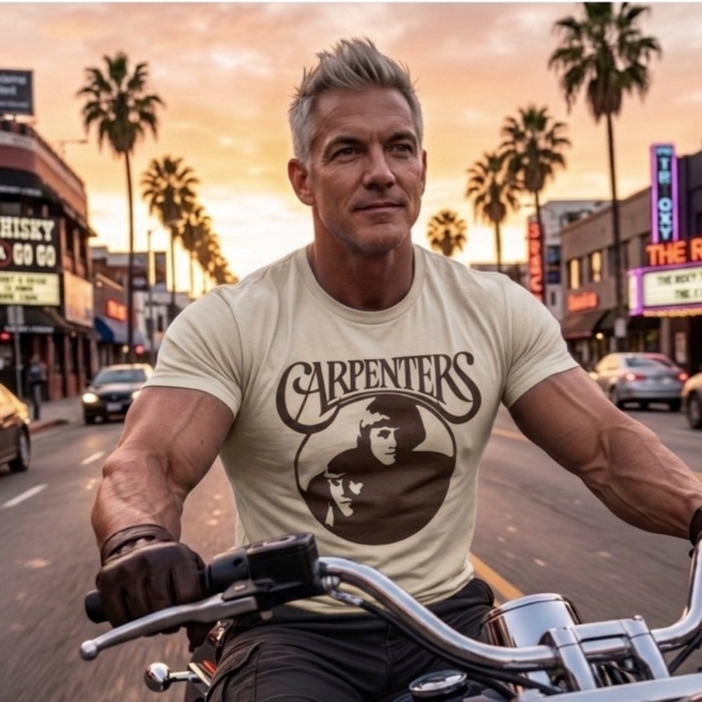 “The Carpenters” Graphic Crewneck T-Shirt - Cream with Brown Print
